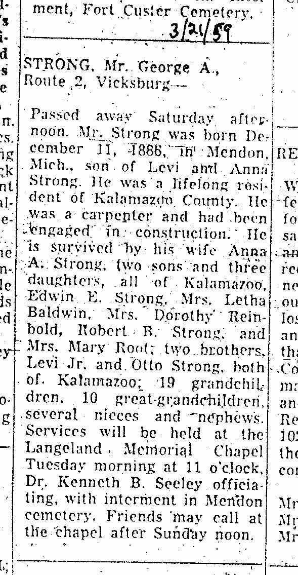 Obituary of George A. Strong