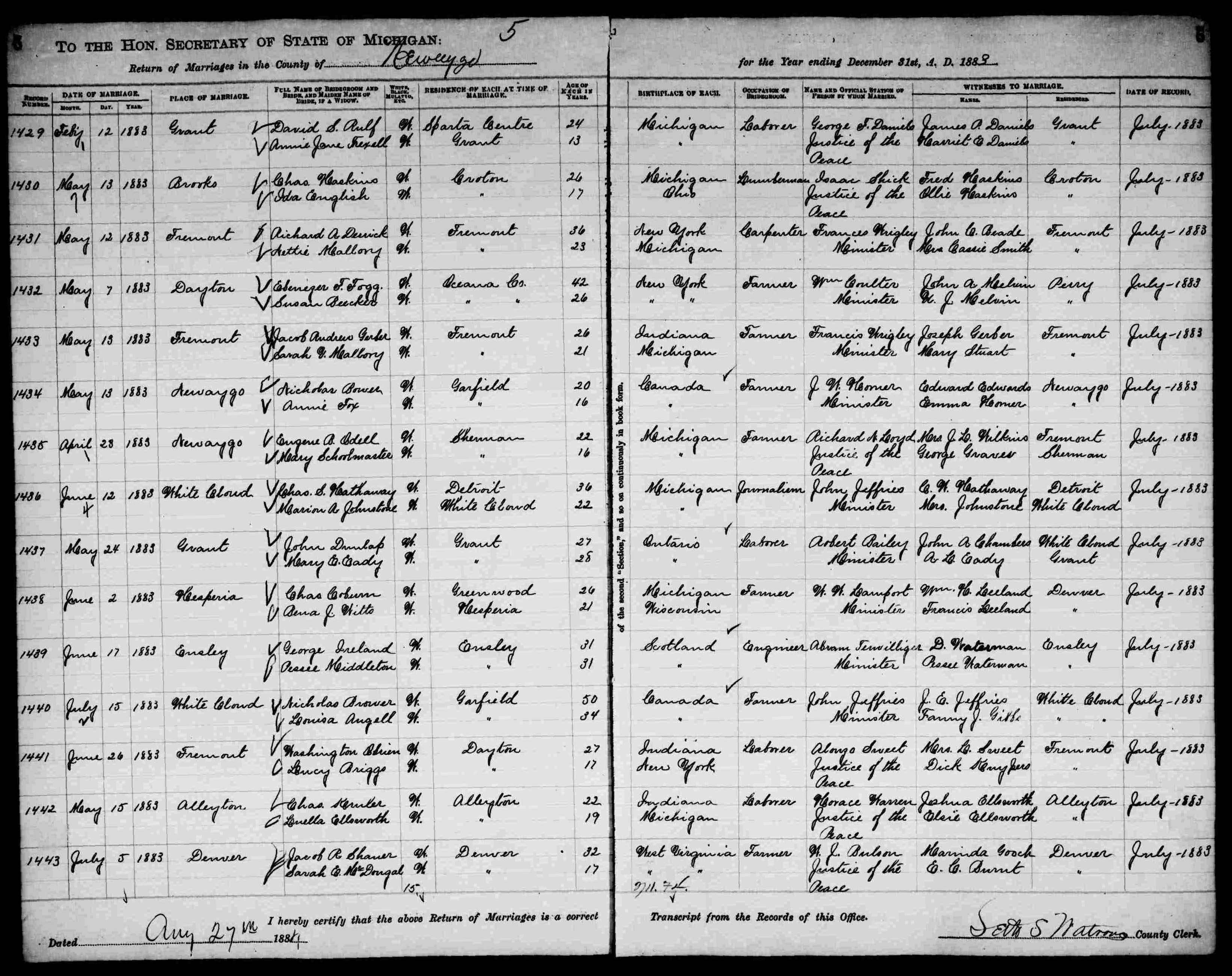 Marriage record of David S. Culp and Annie Trexell